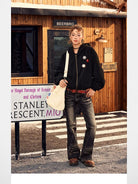 BeerBro Studded Leopard Micro Flare Jeans in Black - On Model