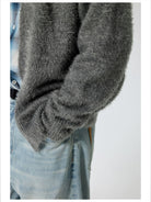 Simple Project Brushed Wool Blend Cardigan in Gray - On Model