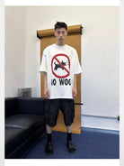 TRIANGLE PROJECT No Woo Graphic Heavyweight T Shirt in White - On Model