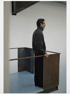 Roolrren Homme Wool Blend Varsity Jacket in Brown - On Model