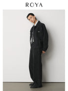 ROYA Sueded Cone Mills Denim Jacket in Black - On Model