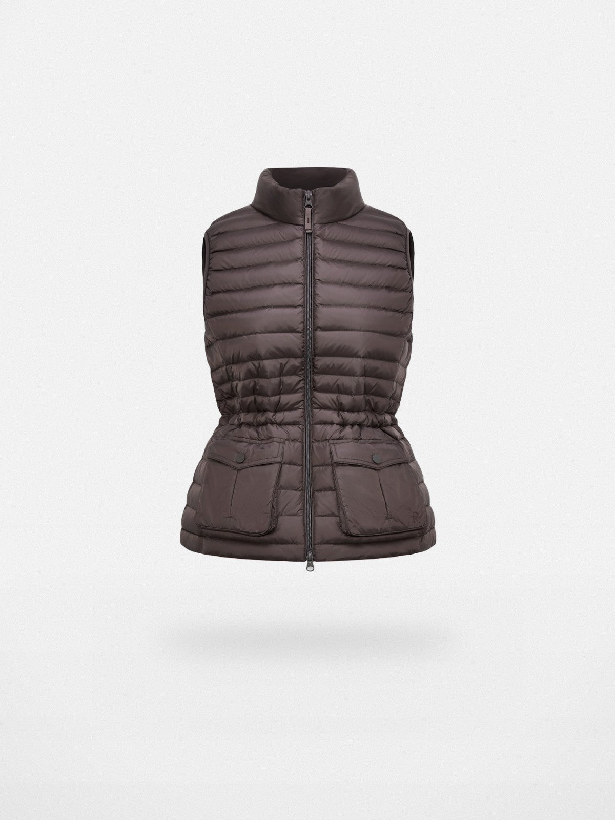 RARELY ALIKE Cinched Waist Down Vest in Brown