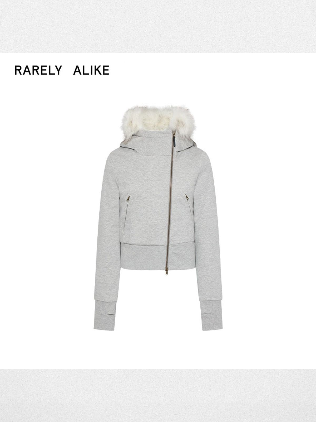RARELY ALIKE Asymmetric Zip Hooded Padded Jacket in Gray