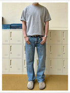 VLABMADE Ice Blue Raw Hem Straight Jeans in Blue - On Model