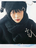 CFIERCE Pierced Plush Bunny Hooded Scarf in Black