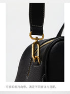 Songmont Contrast Stitch Leather Bowling Bag in Black - Detail