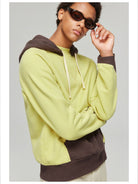 Simple Project Contrast Panel Hoodie in Brown - On Model