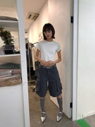 Neverseez Solid Cotton Crop Tee in White - On Model