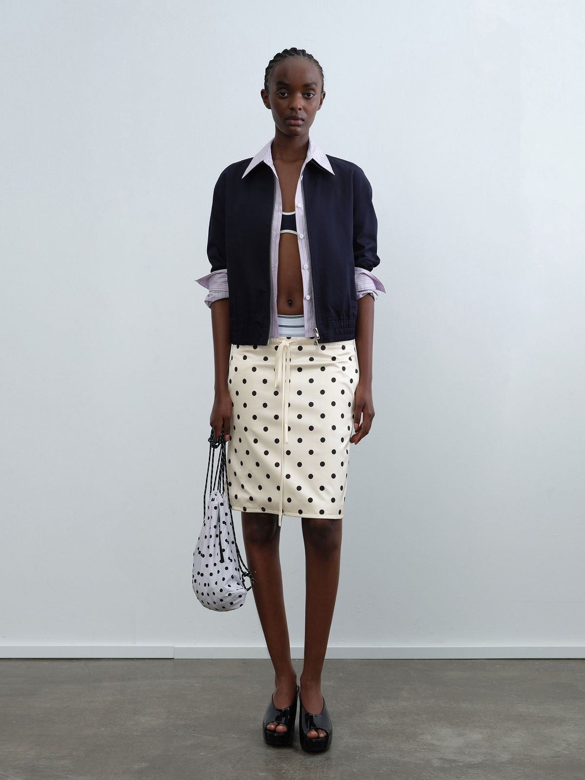 RARELY ALIKE Mock Layered Cotton Jacket in Navy Blue - On Model