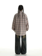 MASONPRINCE 3D Pocket Plaid Shirt in Beige - On Female Model