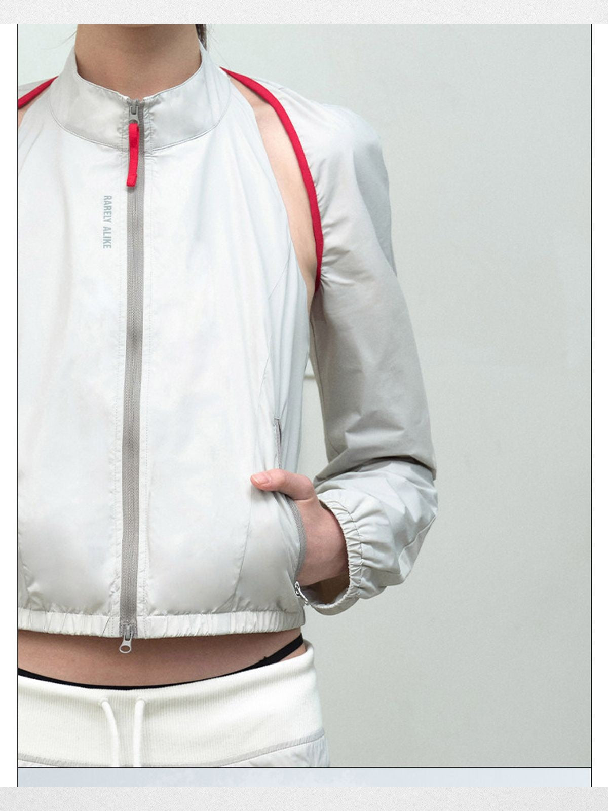 RARELY ALIKE Detachable Sleeve Nylon Jacket in Gray - On Model