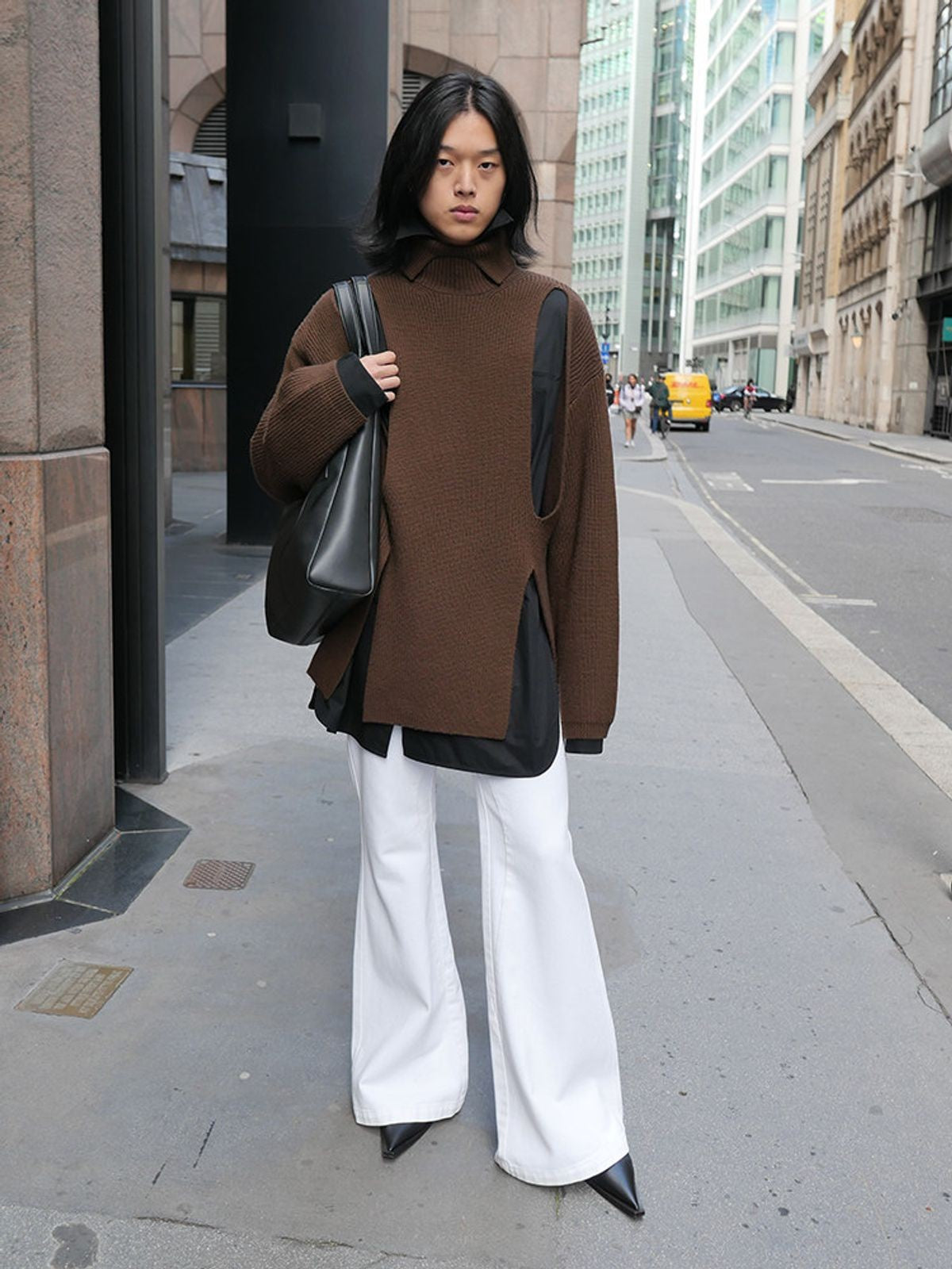 RARELY ALIKE Flared Cotton Denim Jeans in White - On Model