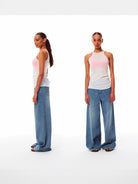 Alright Then Mid Rise Wide Leg Jeans in Blue - On Model