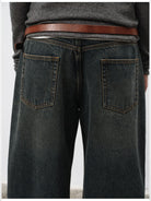 RandomPiece Washed Cotton Straight Leg Jeans in Black - Detail