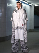 CFIERCE Layered Skull Print Bunny Hoodie in White - On Male Model