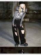 CFIERCE Safety Pin Ribbed Bunny Beanie in Black