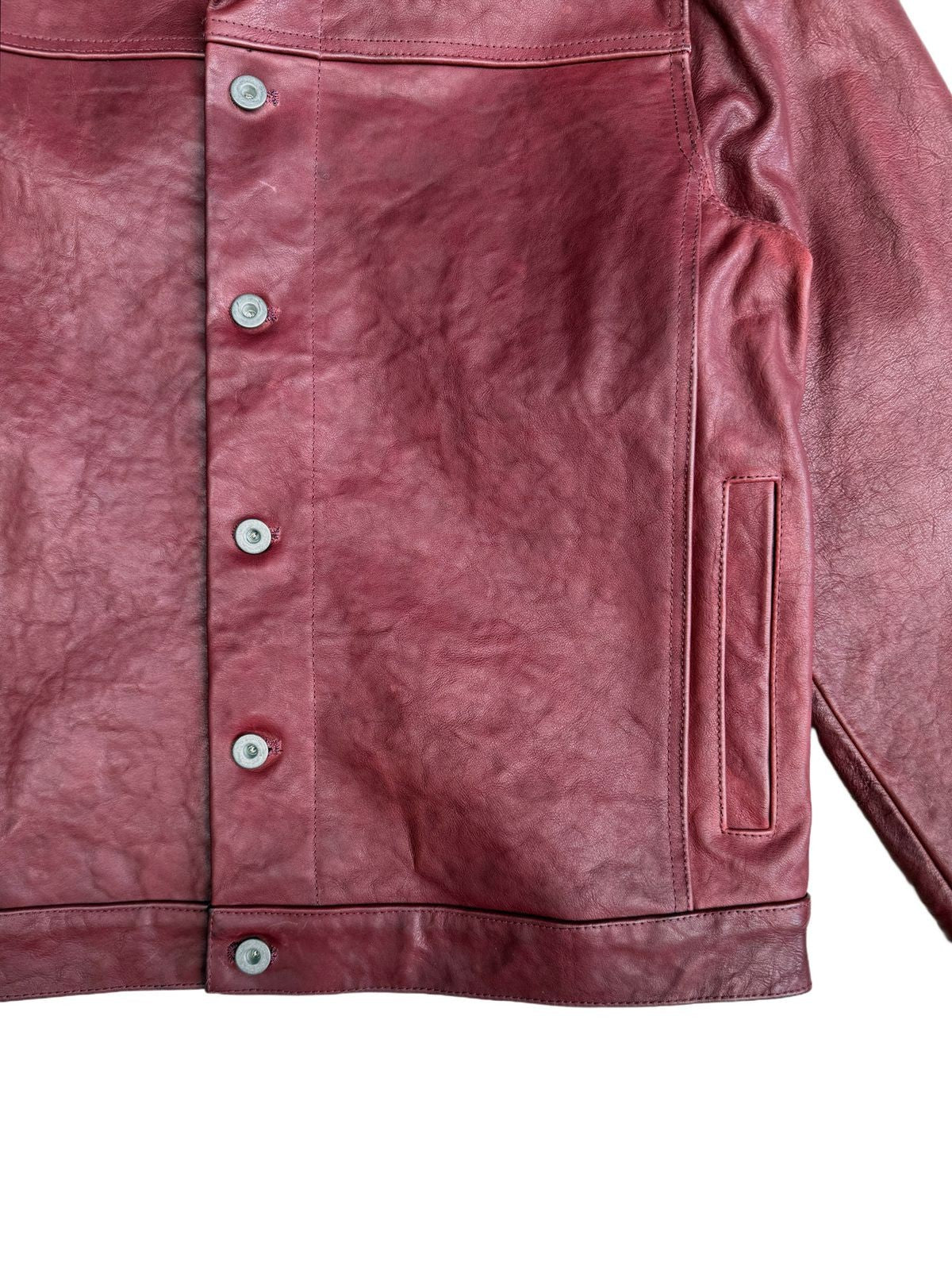 UNKNOWNWORLD Distressed Scarlet Leather Jacket in Red - Detail