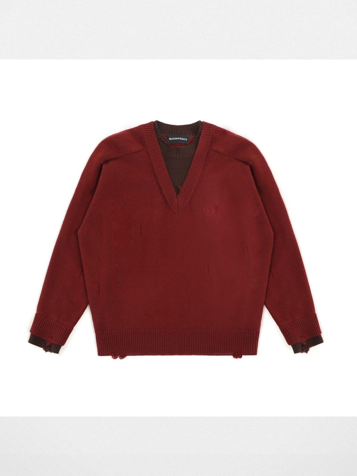MasonPrince Mock Two Piece Wool Blend Sweater in Burgundy