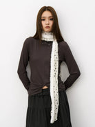 THELIGHT Plush Trim Polka Dot Scarf in White - On Model