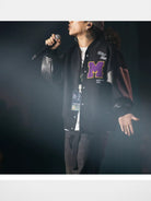 MEDM Wool Blend Varsity Jacket in Black - On Model