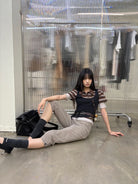 NeverSeez Slim Fit Cropped Capri Pants in Brown - On Model