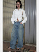 RARELY ALIKE Convertible Zip Up Hoodie in White - On Model