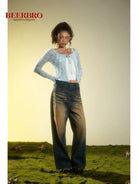 BeerBro Tie Front Distressed Knit Cardigan in Sky Blue - On Model