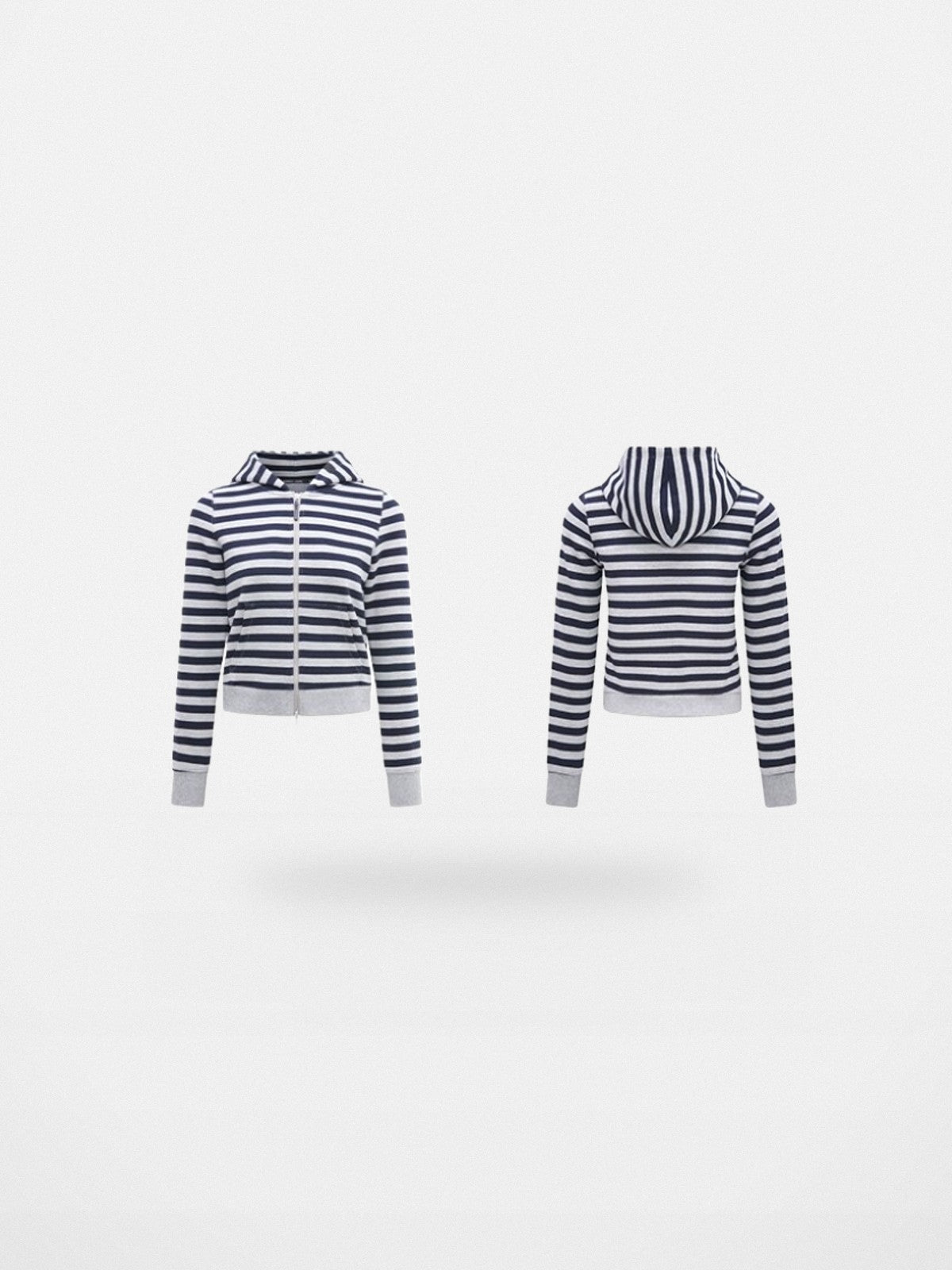 RARELY ALIKE Striped Cotton Cropped Hoodie in Navy