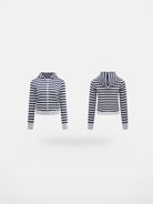RARELY ALIKE Striped Cotton Cropped Hoodie in Navy