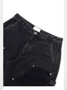 SOD Washed Corduroy Patchwork Logger Pants in Black - Detail