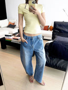 RARELY ALIKE Hourglass Cotton Crew Neck Tee in Cream - On Model