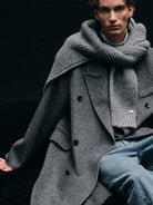 NANS Wool Silk Camel Double Breasted Coat in Gray - On Model