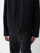 ROYA Merino Wool Zip Up Boxy Jacket in Black - On Model