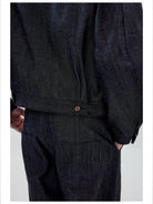 Simple Project Ramie Blend Selvedge Denim Jacket in Blue - On Model