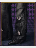 MEDM JoJo s Bizarre Adventure Embroidered Jeans in Black - On Model