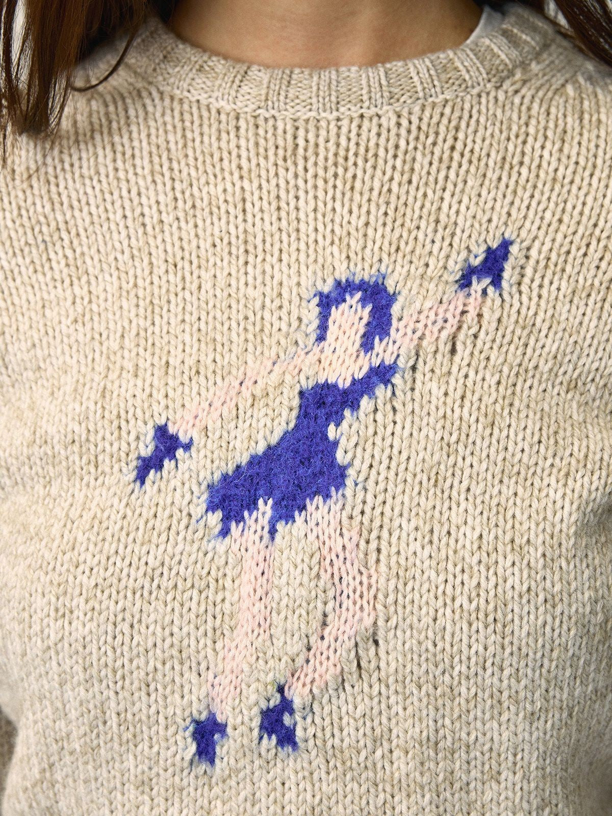 Alright then Dancing Figure Jacquard Sweater in Apricot - On Model