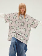 CFIERCE Oversized Star Print T Shirt in Beige - On Model