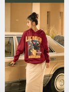 BeerBro Retro Graphic Print Hoodie in Burgundy - Lifestyle