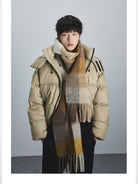 NANS Detachable Hood Crinkled Down Puffer in Beige - On Model