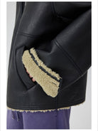 Simple Project Faux Leather Shearling Jacket in Black - On Male Model