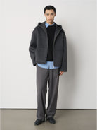 ROYA Cashmere Wool Hooded Short Coat in Gray - On Model