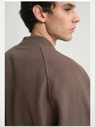 Roolrren Homme Wool Blend Varsity Jacket in Brown - On Model