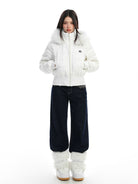 Big Gold studio Fur Trimmed Cropped Down Puffer in White - On Model