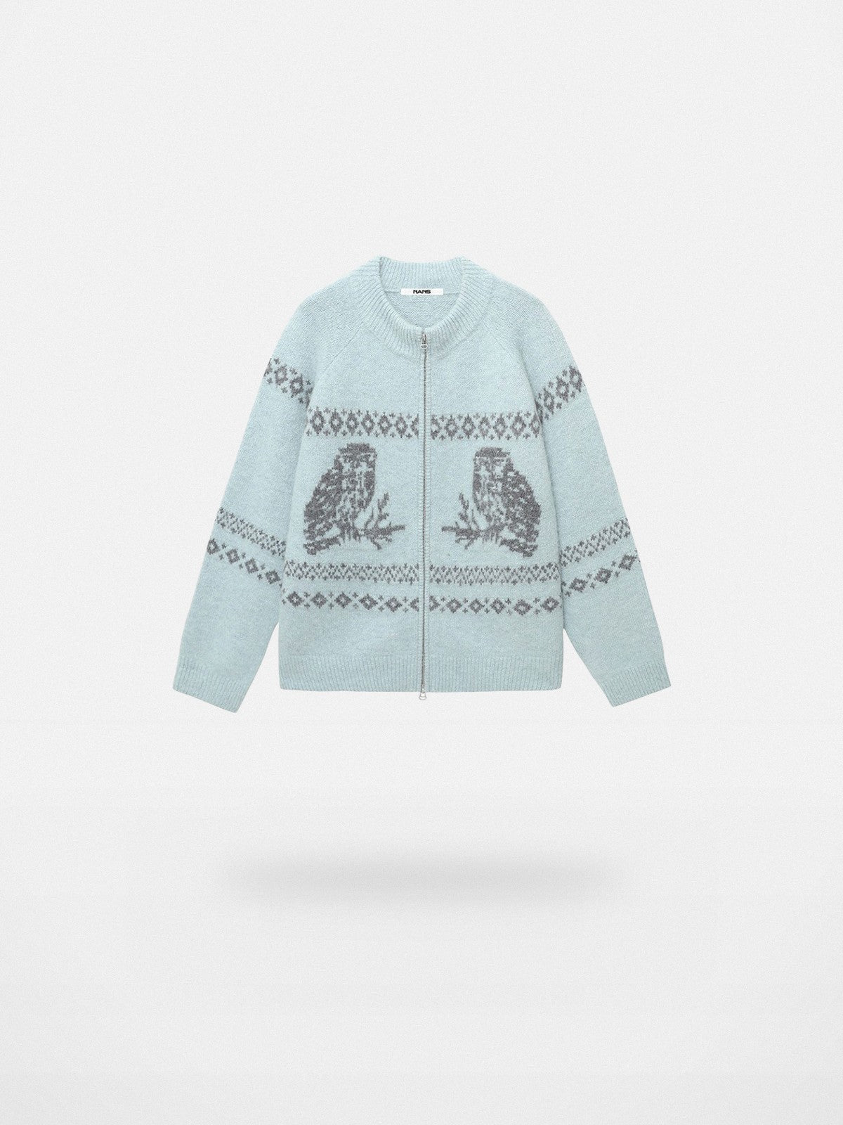 NANS Alpaca Blend Animal Jacquard Cardigan in Sky Blue