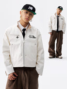 MEDM Plaid Patchwork Cotton Jacket in White - On Model