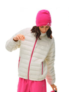 FPA Contrast Zip Down Puffer in White - On Female Model