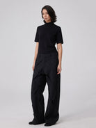Simple Project Slub Knit Mock Neck Top in Black - On Model