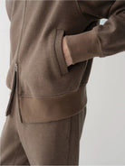 ROYA Merino Wool Blend Zip Up Hoodie in Oatmeal - On Model