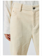 Simple Project Cuffed Corduroy Boot Cut Trousers in White - Detail