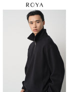 ROYA Japanese Organic Cotton Half Zip in Black - On Model